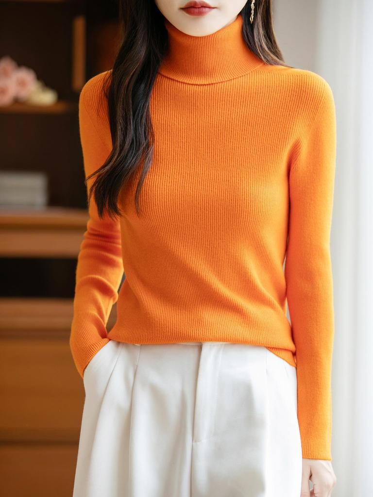 Women's Striped Wool High-Neck Sweater – Knitted Autumn/Winter Pullover Top