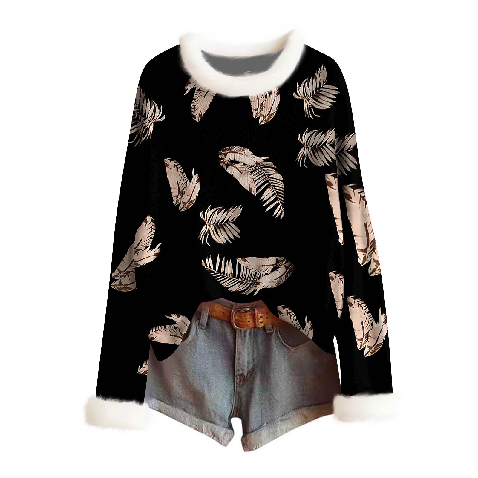 

Женский модный свитер с принтом и шерстяным воротником, повседневный вязаный пуловер с длинными рукавами XXL