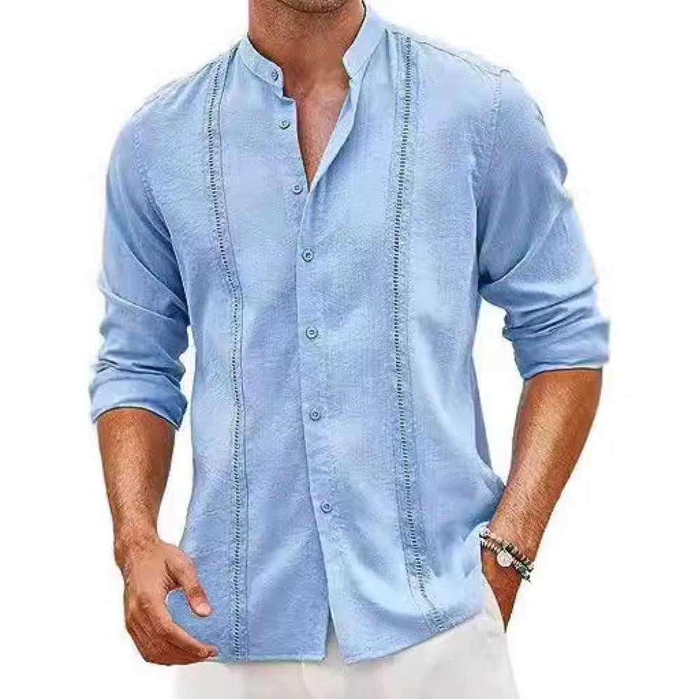 Men's Cotton and Linen Solid Color Casual Long Sleeved Shirt