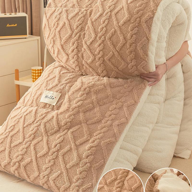 Double-sided lamb velvet quilt winter thickened warm coral velvet comforter dormitory student quilt spring autumn cotton blanket