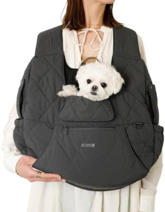 Dog with Quilted Mesh Front Backpack for Small Dogs Lightweight and Design for Travel and Outings monchéri Carrier/Sling (M/Charcoal Gray) -
