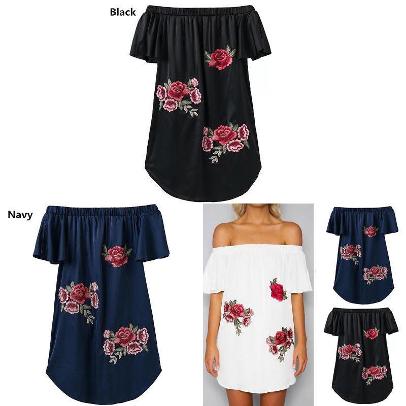 Elegant Floral Embroidered Off Shoulder Dress With Stylish One Shoulder Design