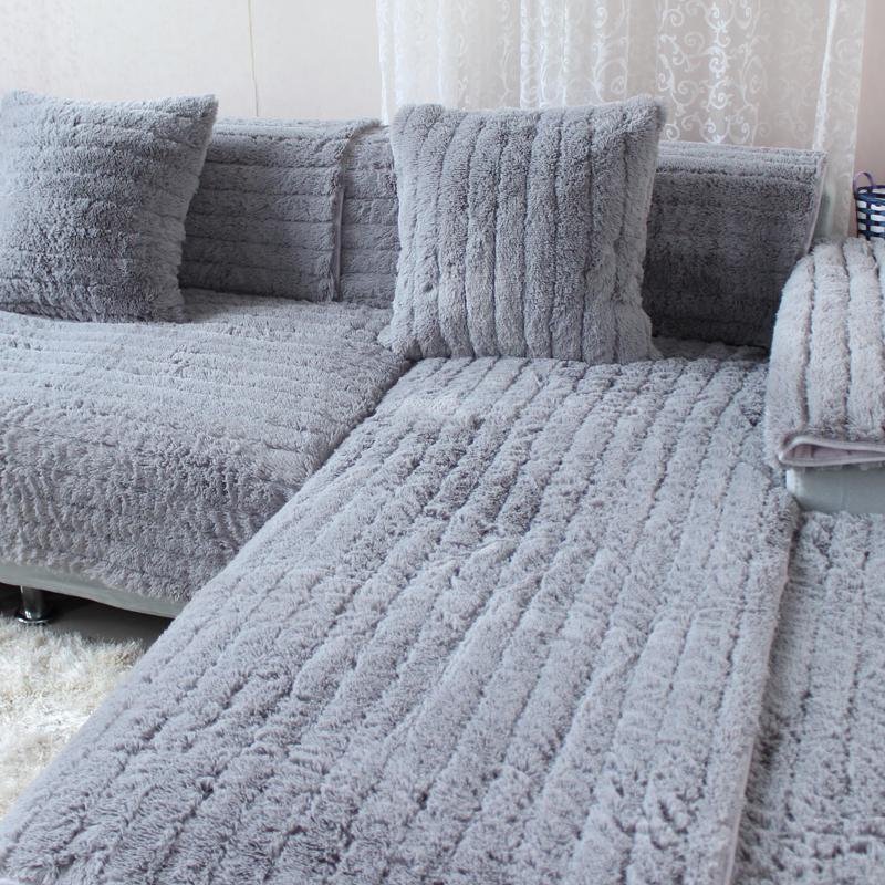 Autumn Winter Thick Plush Sofa Cushion Non-slip Solid Color Couch Cover Armrest Towel Fabric Backrest Cover Europe L-shape