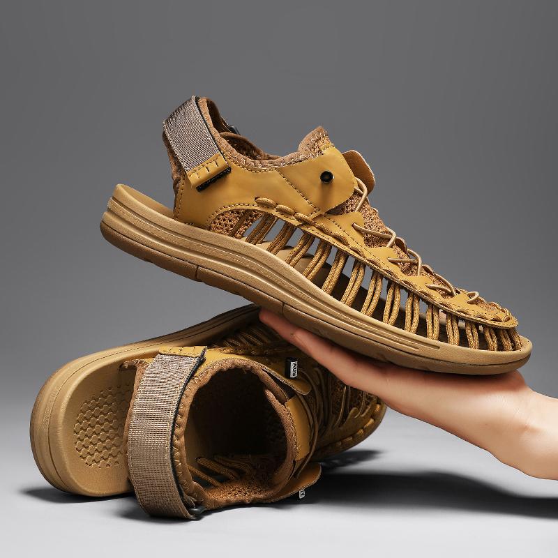 

Outdoor Hiking Sandals Hollow Out Men Casual Shoes Breathable Mesh Sneakers Slip on Summer Footwear Comfort Man Skate Sandals 47 коричневый