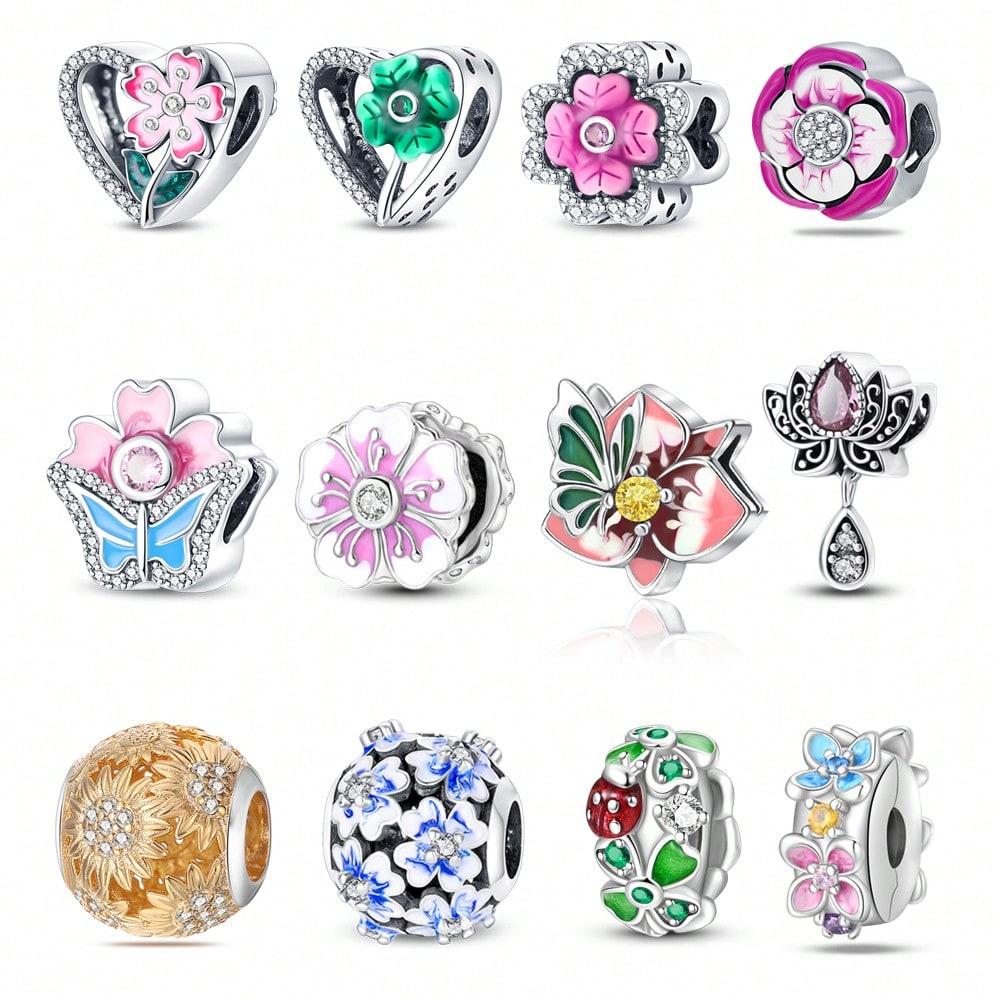 Charm copper Colors Spring Fourleaf clover Bead for Authentic Bracelets Do It Yourself Bead Charms Charm Bead Charms Jewellery Making Gift for Women