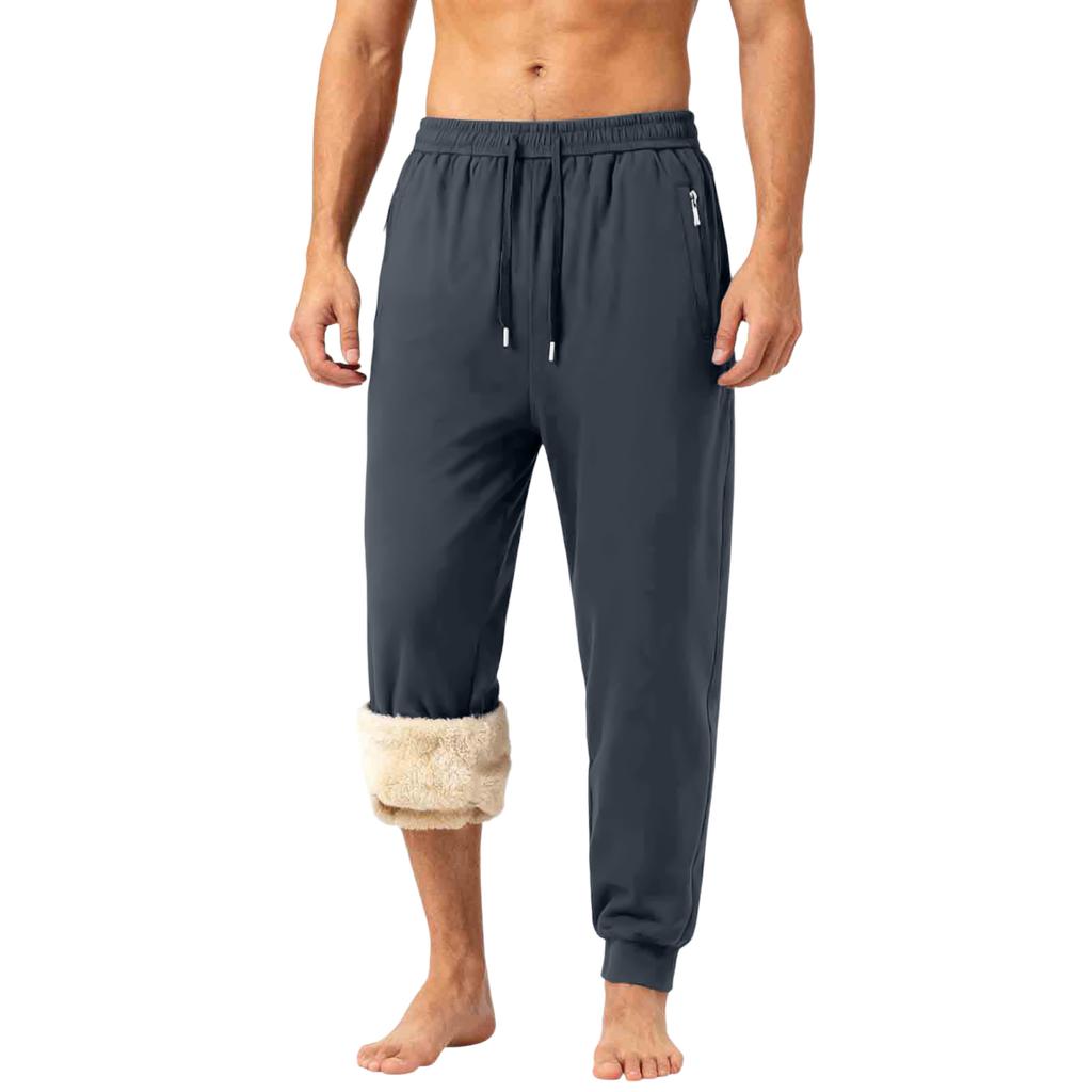 Men's Drawstring Pocket Fleece-Lined Cuffed Casual Pants