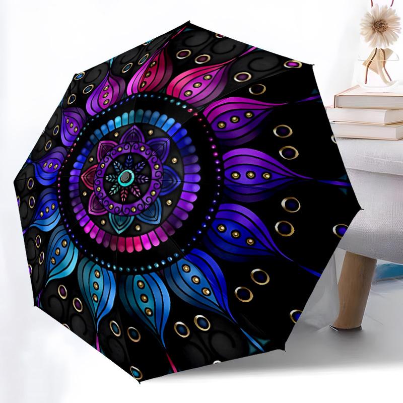 1PC Mandala Design Folding Umbrella with 8 Frames, Automatic Open, Durable Frame, Quality Craftsmanship yy250912078