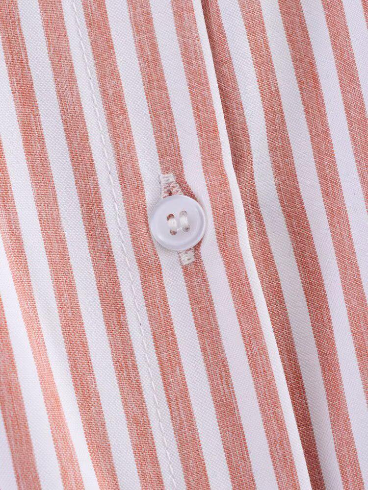 2025 Spring Women's European & American Style Long Sleeve Striped Shirt with Turn-Down Collar