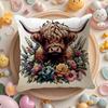 Highland cow and flower Cushion Cover Natural Linen Organic Fabric DoubleSided Printing Sofa Home Decor Gift Pillow Cover