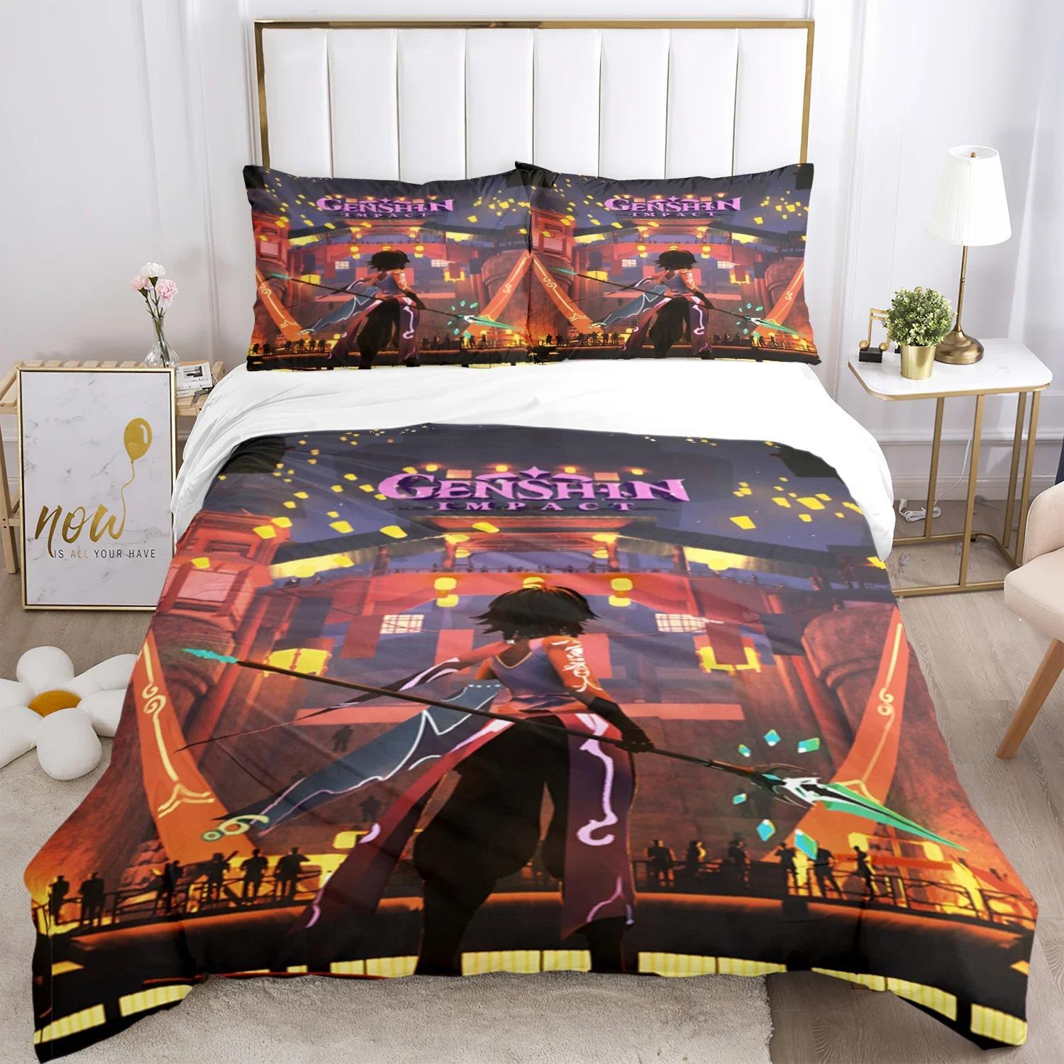 

Comforter Genshin Impact Print Three Piece Bedding Set Fashion Article Children Or Adults For Beds S S Bedding Set Comforter (quilt)-EU Single(135*200cm)3pcs