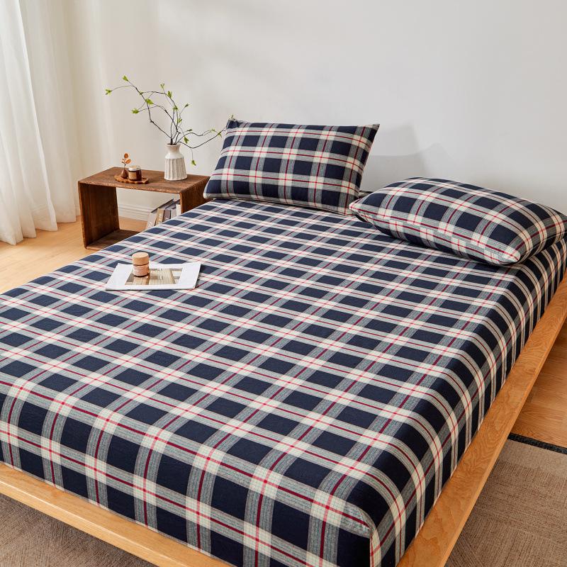 2026 Spring/Summer Muji Style Yarn-Dyed Washed Cotton Fitted Sheet - Style One