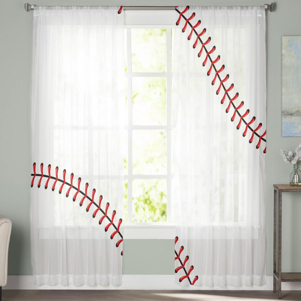 Baseball Sports Red White Window Treatment Tulle Modern Sheer Curtains for Kitchen Living Room the Bedroom Curtains Decoration