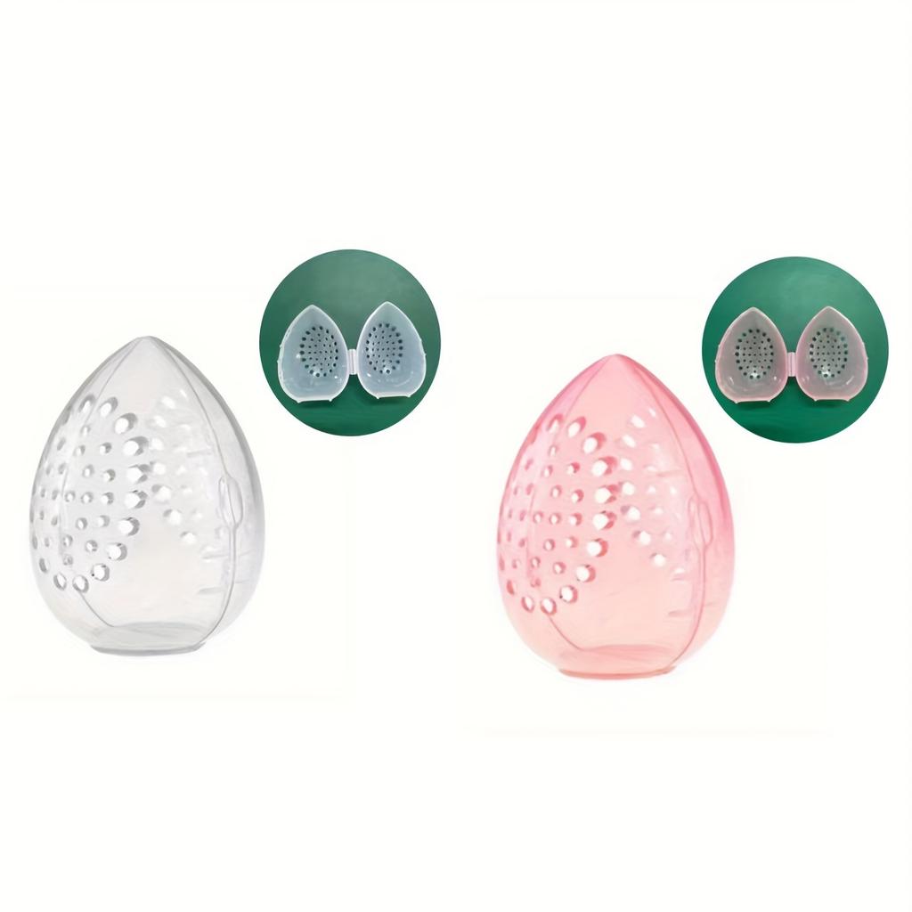 1pc/2pcs Makeup Egg Plastic Storage Box, Egg-shaped Makeup Puff and Sponge Display Rack - Stylish Storage Organizer with Ventilation