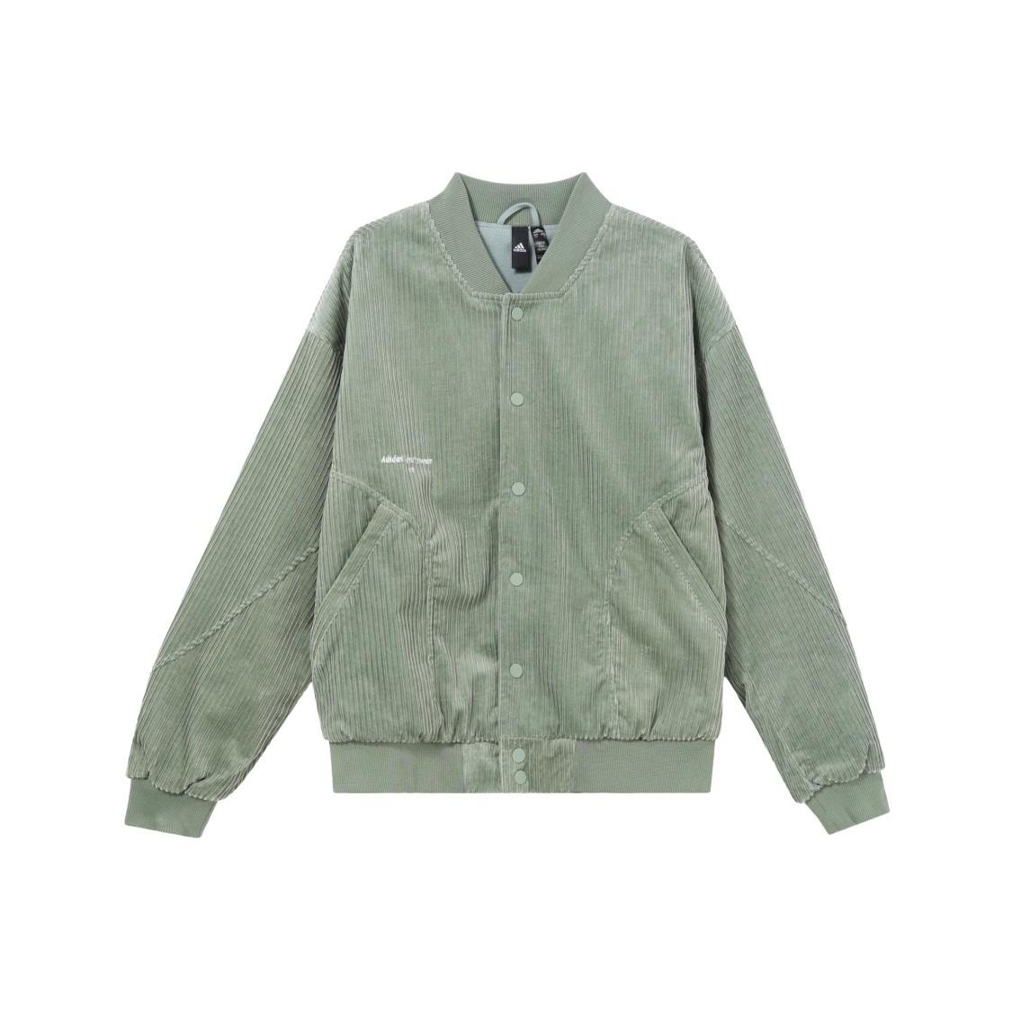 

adidas Corduroy Logo Patch Sports Casual Jacket for Men - Silver Gray Green XL