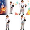 Halloween Child Costume For Kids With Polyester Fabric And Playful Striped Ghost Design For Party Performance