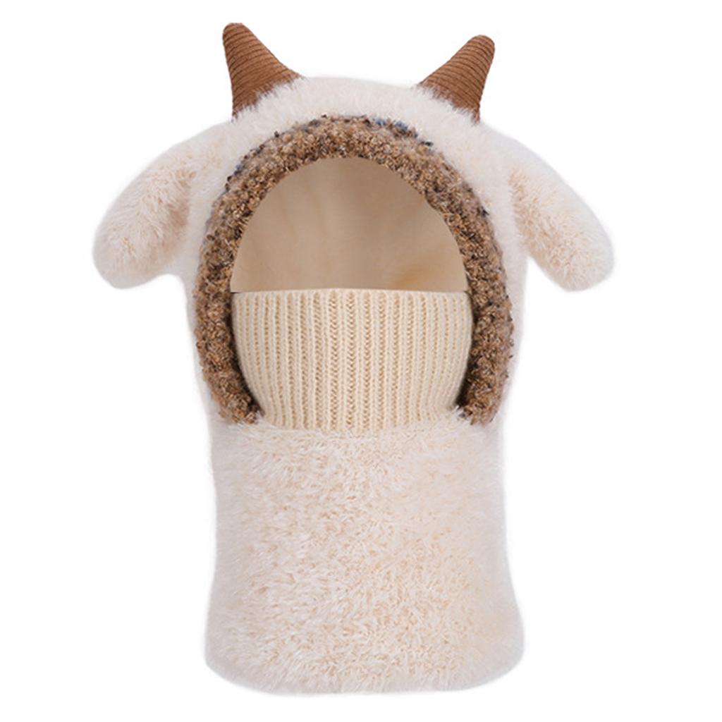 Children's Plush Warm Ear Pullover Hat With Plush Mask And Neck