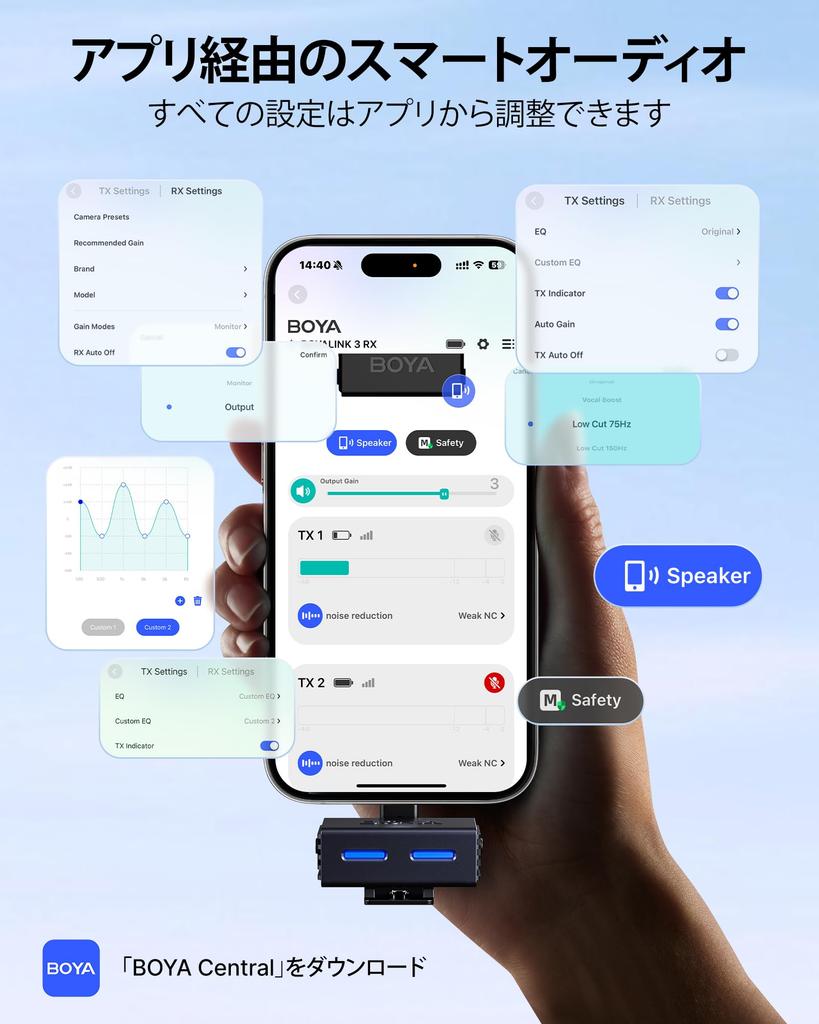 BOYA BOYALINK3 Wireless Lapel Microphone, Type-C, Lightning, and 3.5mm, Compatible with iPhone 16 Series, Android, iPhone, and Cameras, with AI Noise
