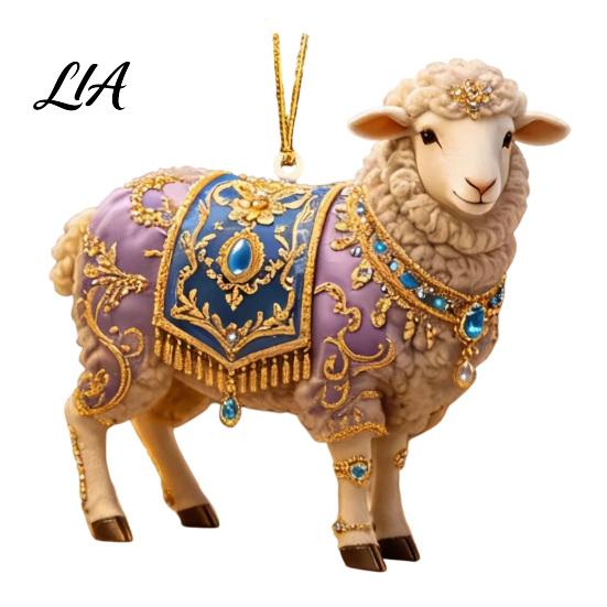 Reflective Light Holiday Pendant 2D Acrylic Goat Christmas Ornament, Cute Animal Sheep Hanging Decor for Tree, Party Decoration, New Year Gift