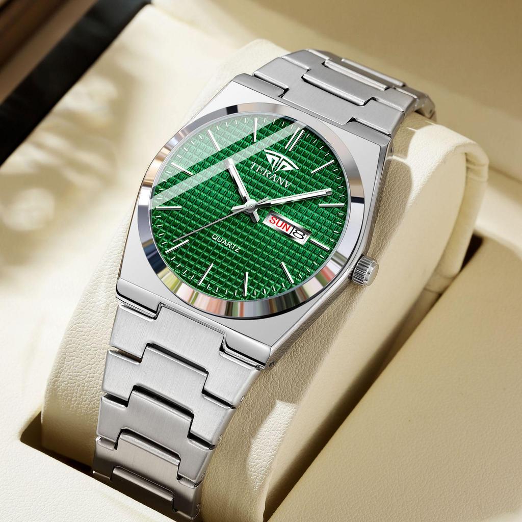 New Men's Ultra-thin Luminous Waterproof Steel Band Watch with Double Calendar - Fashionable, Hot Selling Model