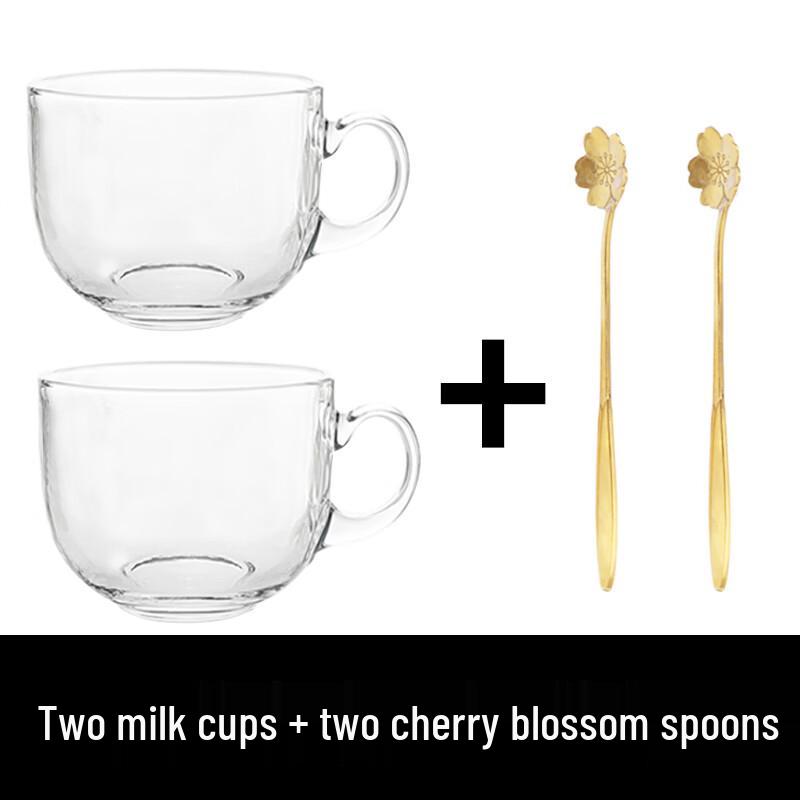 

Large Capacity Clear Glass Cups with Cherry Blossom Spoons (2-Pack)