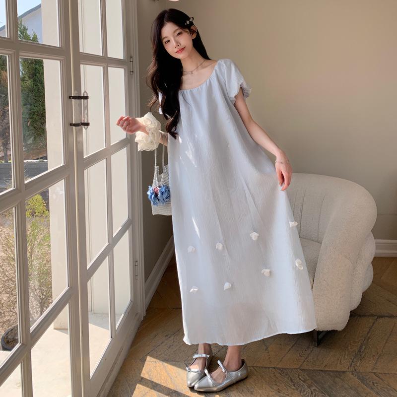 

Elegant Korean-Style Maternity Dress 2026: Fresh, Loose, and Lightweight Over-the-Knee Summer Dress Large синий