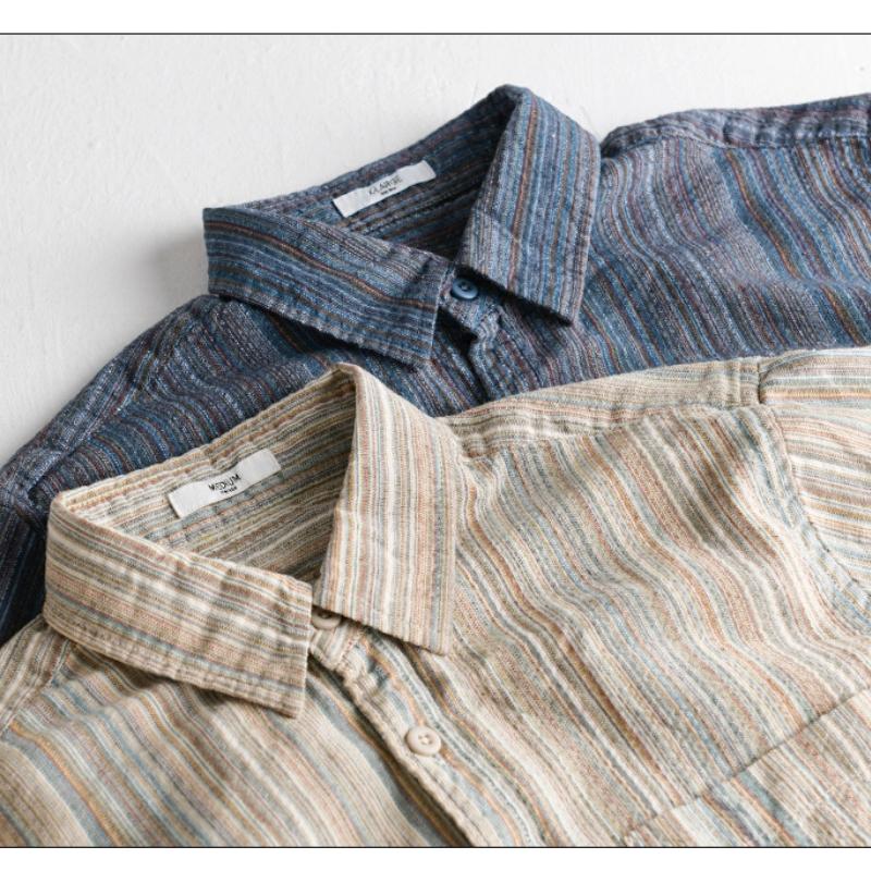 Spring Fall Japanese Vintage Striped Long Sleeve Shirt Men Street Style New Fashion Men Tops Lapel Collar Pocket Men's Casual Shirt