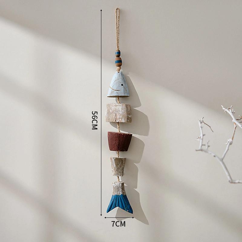 Mediterranean Wooden Fish Skewer Wall Decor,Vintage-Style Ocean Series Ornament,Antique Wood Carved Fish Hanging