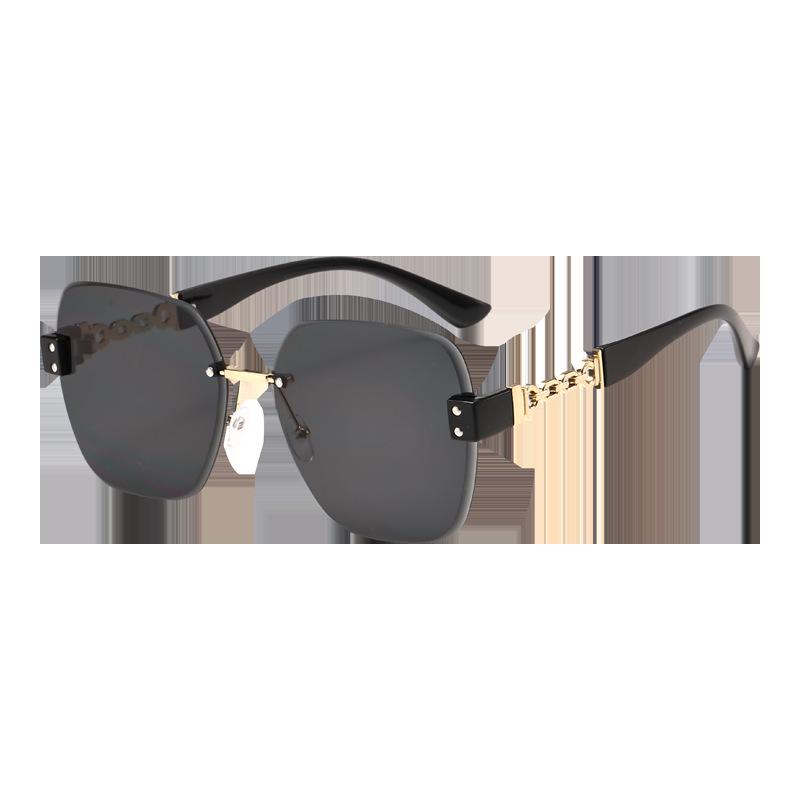 Retro Frameless Sunglasses with Chain Temple - Large Frame, High Value, Anti-UV Protection