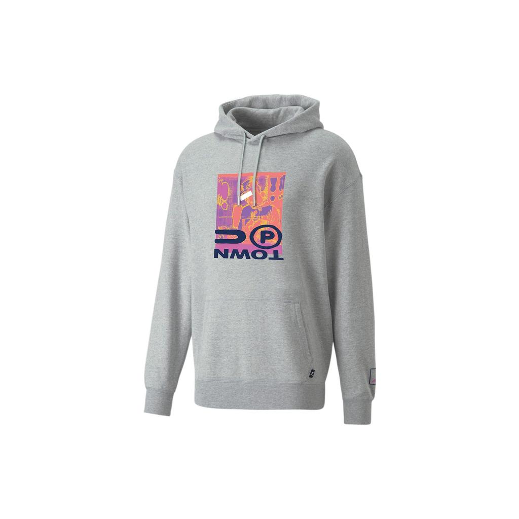 Puma Graphic Print Hooded Sweatshirt Unisex Sweatshirts Gray 536753-04