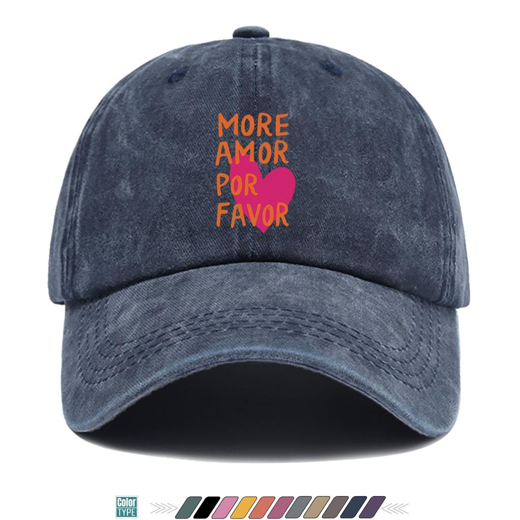 Pc MORE AMOR POR FAVOR Spanish Lettering Baseball Cap  Adjustable Duckbill Hat with Heart Print  Buckle Closure Lightweigh