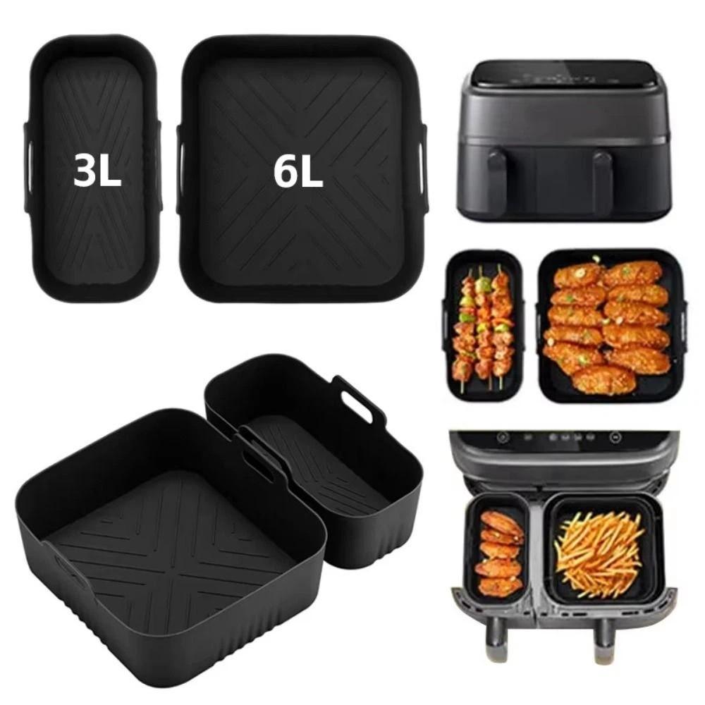 Reusable Dual Basket Baking Tray 6L/3L Air Fryer Silicone Pot Air Fryer Basket  Splash Guard Tool