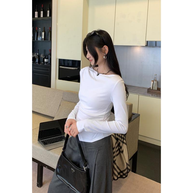 Premium Black One-Shoulder Long-Sleeve Korean Style Women's Innerwear Top 2025