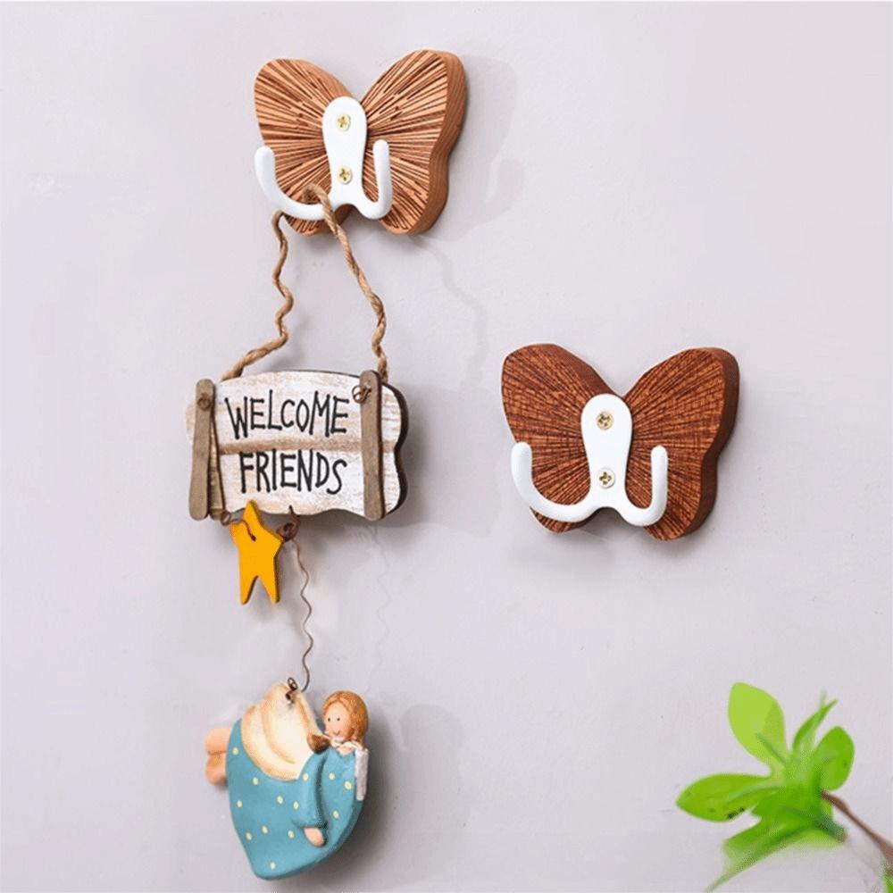 Butterfly Design Self-adhesive Coat Hanger Double Hook Hanging Key Holder Home Decoration