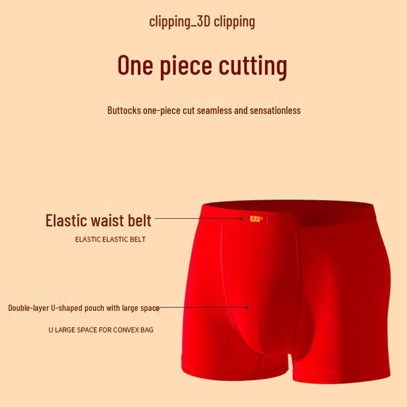 Langsha Men's Pure Cotton Red Boxer Briefs - 4 Pack