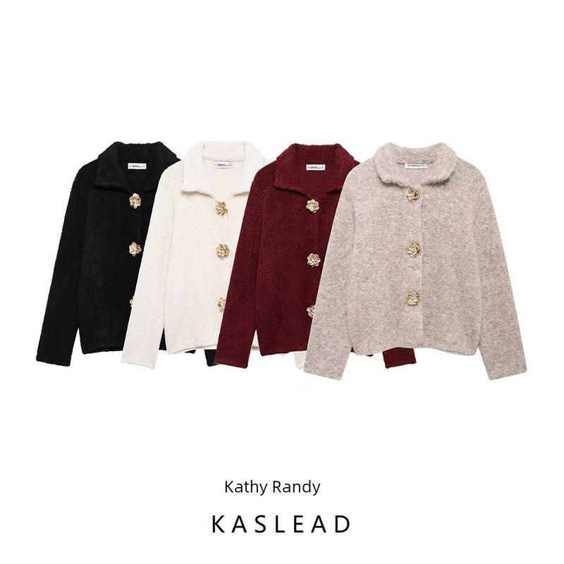 Kaslead New Arrival Women's Clothing Fashion Style Fashion with Flower Buttons Knitting Cardigan 9598175