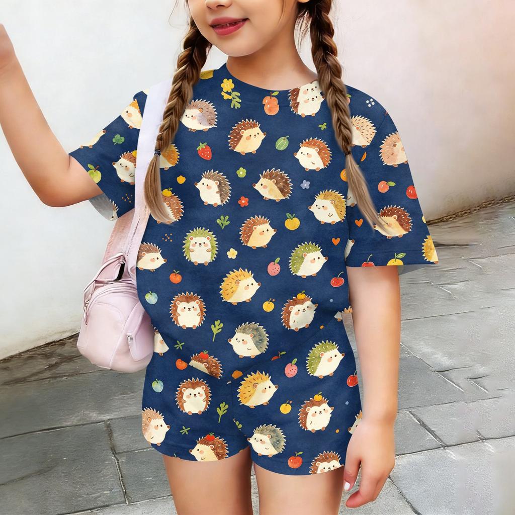 Kids Casual Short Sleeve Shirt and Shorts Set Animal Print Two Piece Outfit Lightweight Comfortable Summer Wear for Boys and Girls