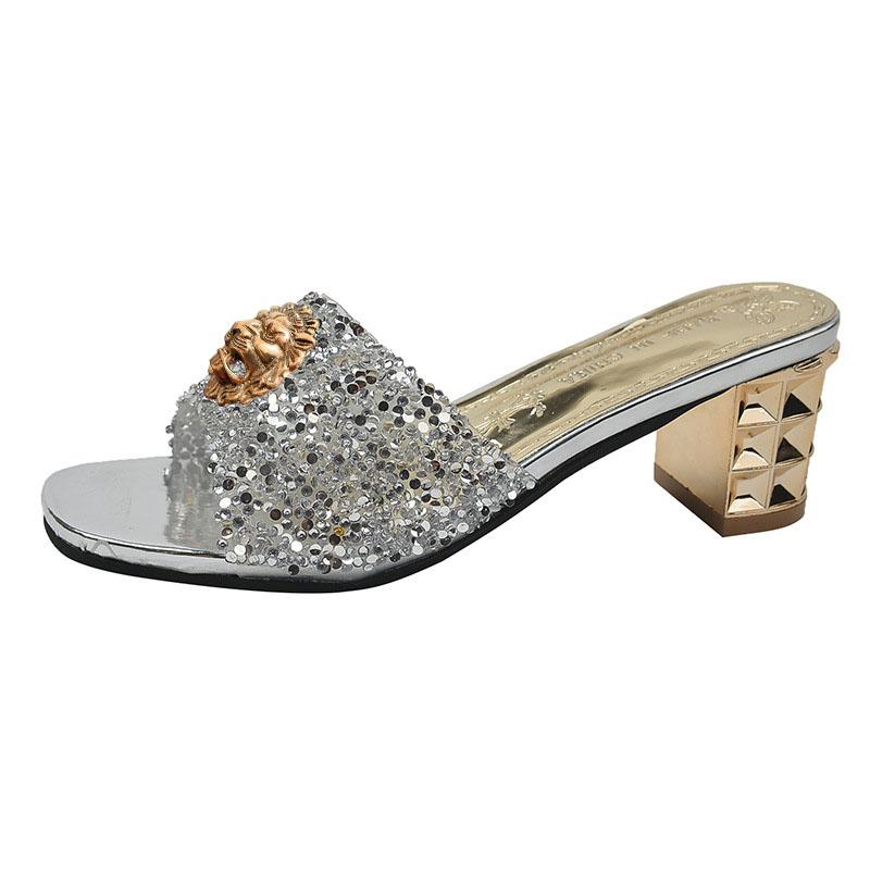 Fashion The Designer's Thick Sequined Sandals for Women Are Wearing the New Fashion Flip-flops 41-43 Large Women's Sandals T82