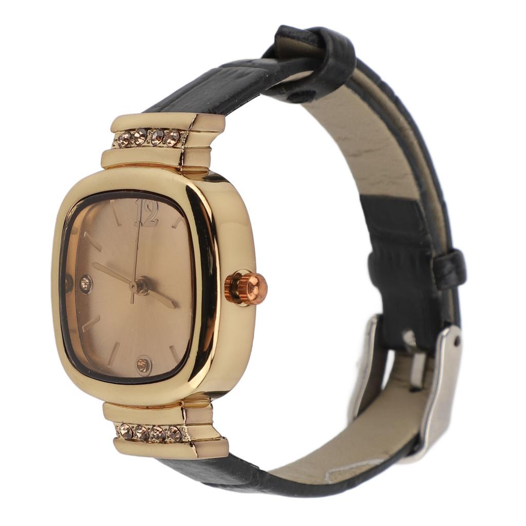 Women Leather Strap Watch Elegant Dainty Classic Vintage Retro Ladies Quartz Watch Gift Present Black