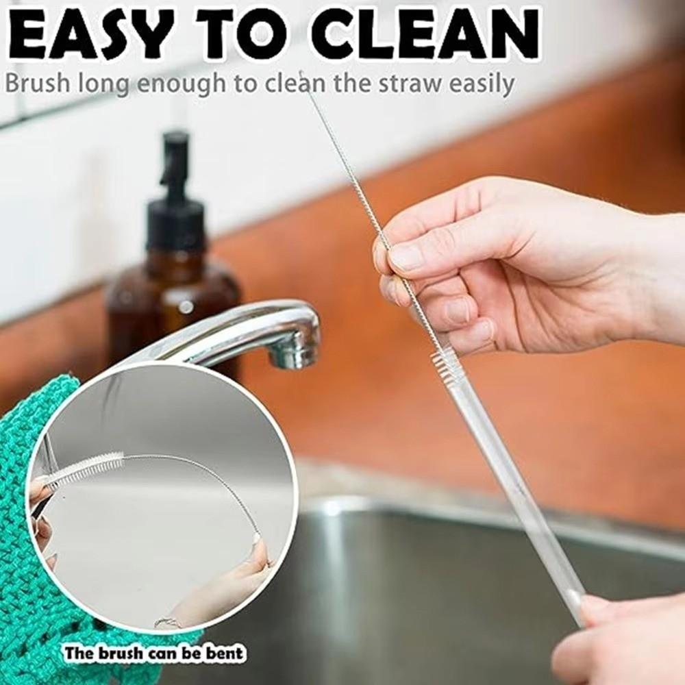 5pcs Soft Hair Straw Bottle Cleaning Brushes Stainless Steel Handle Bottle Cleaning Brush Kitchen