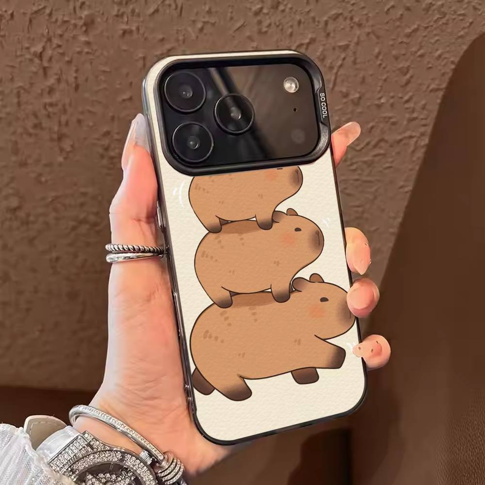 

Cute C-Capybara Phone Case For iPhone 17 16 15 14 13 12 11 Pro Max Plus Silver candy Matte Cover iPhone15
