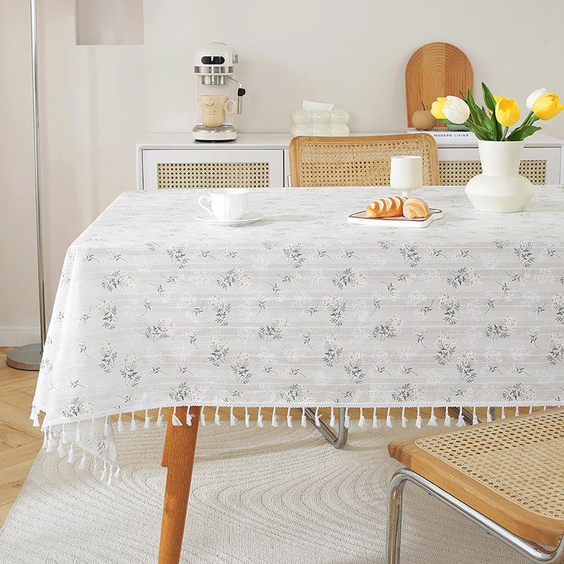Pastoral Small Fresh Lilac Embroidered Tablecloth Geometric Rectangular Cover Towel Coffee Table Table Cloth Cover Cloth
