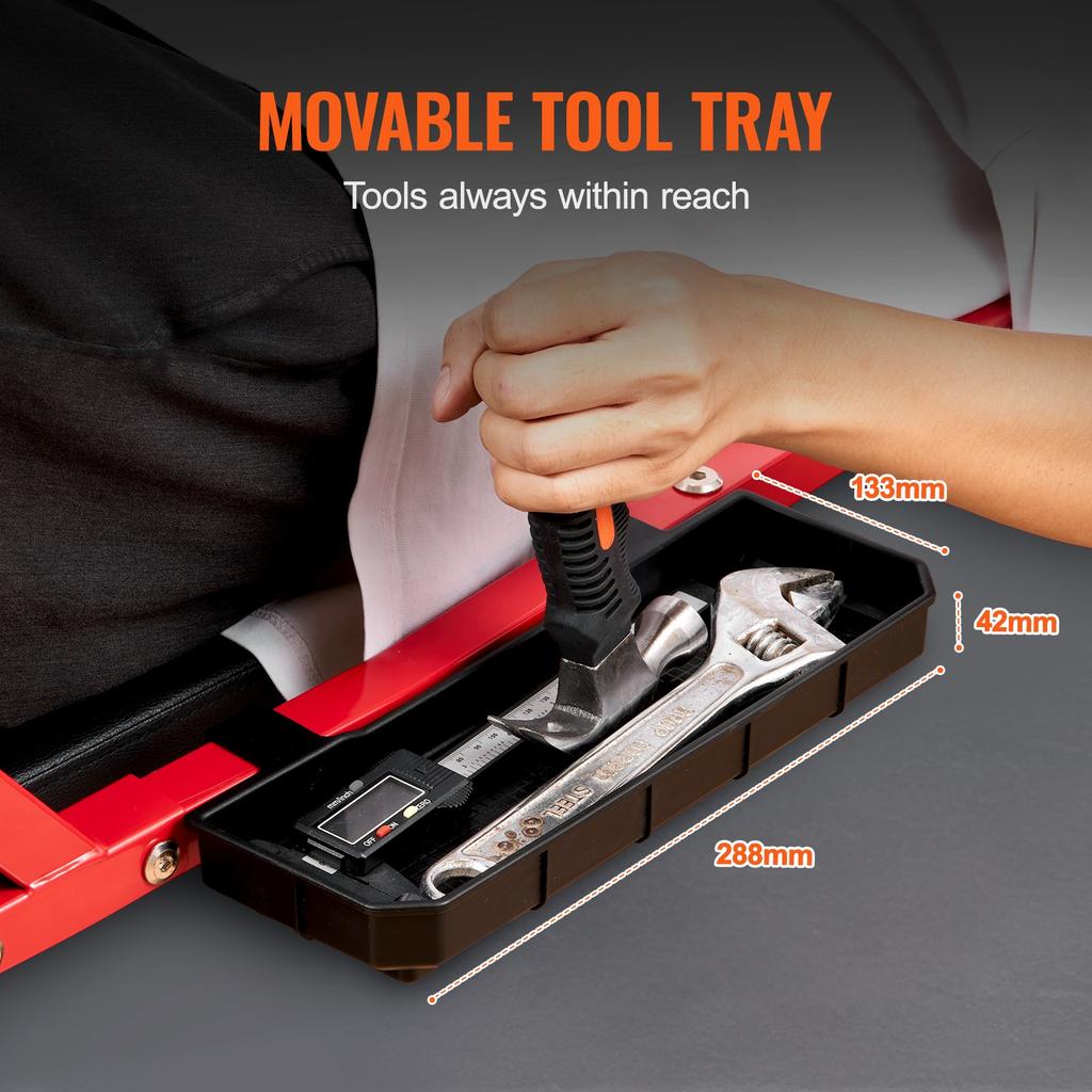 VEVOR Mechanic Garage Creeper, 1118 mm, 136.1 kg Capacity Automotive Rolling Creeper with 6 Casters Adjustable Cushioned Headrest Tool Tray