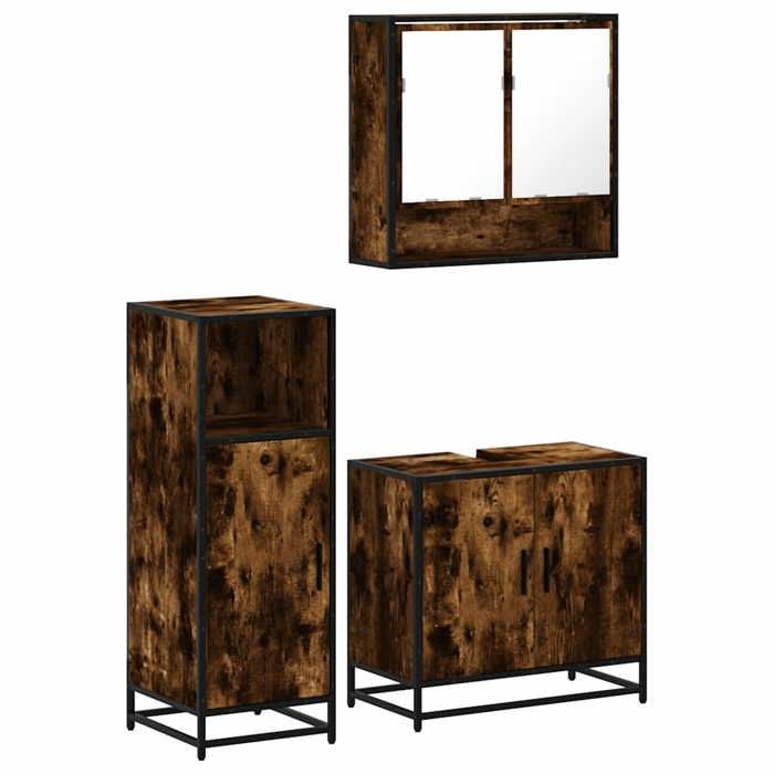 VidaXL Ensemble de meubles de salle de bain 3 pcs Chêne fumé, armoire de salle de bain, placard de salle de bain, meuble de 3300977