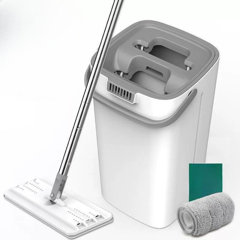 Hands-free Flat Dust Mop With Bucket - Wet And Dry Cleaning, Bedroom, Kitchen, Living Room, Bathroom - Durable Plastic Household Floor Mop Tool