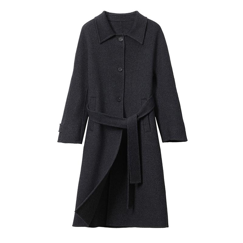 Women's Mid-Length Double-Sided Cashmere Coat - Single-Breasted, Fashionable, Versatile Korean Style, High-End Pure Wool Outerwear for Autumn/Winter.