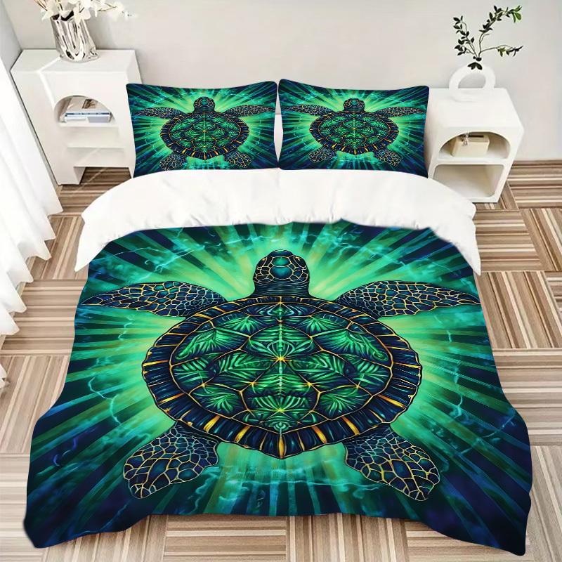 3pcs Turtle Artwork Duvet Cover Set - Machine Washable, Includes 1 Cover and 2 Pillowcases, No Core Included yy251013058