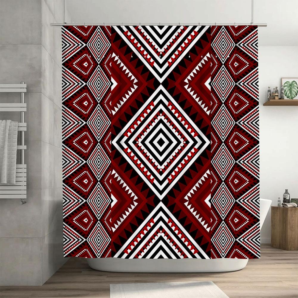 Modern Bath Shower Curtain Waterproof Decorative Printed Geometric Patterns Black Red White Polyester Fabric Bathroom Home Decor