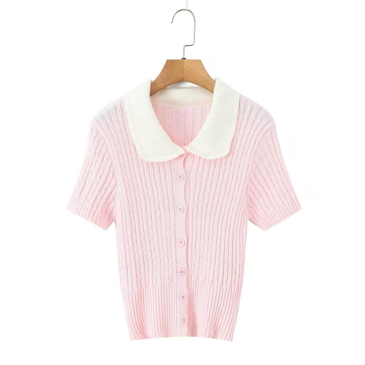 European and American style, new women s clothing, foreign style, fashionable, casual lapel kink knitted cardigan One size fits all розовый