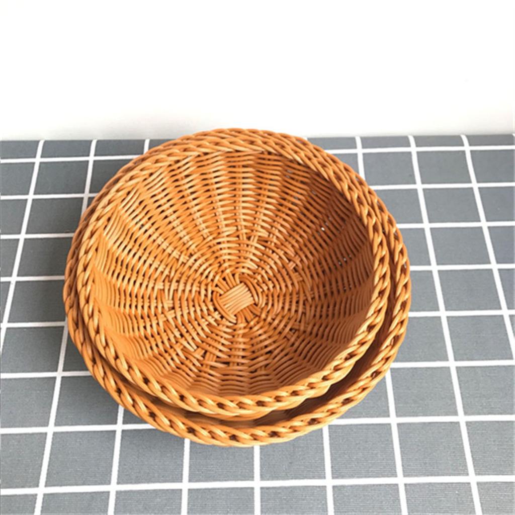 Gewebter Brotkorb Europäisch Rund Küchenaufbewahrungsorganisator für Obst Gebäck Heimdeko Vintage-Stil Handgefertigt Rattan