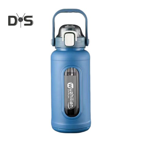 

Стеклянная бутылка для питья объемом 1500 мл с соломенной ручкой, заварник для чая из нержавеющей стали и герметичная мотивационная бутылка для воды с силиконовым рукавом для ежедневного приема синий